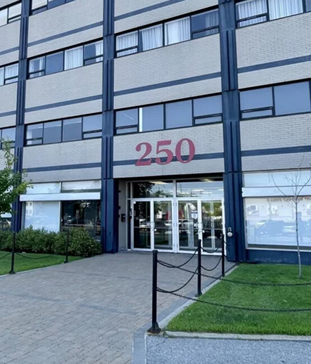 Entrance of a multi-storey office building in downtown Ottawa.
