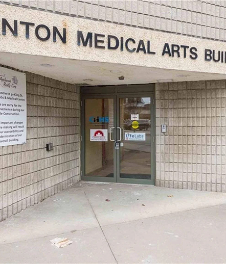 Entrance doors beneath the “Trenton Medical Arts Building” sign.